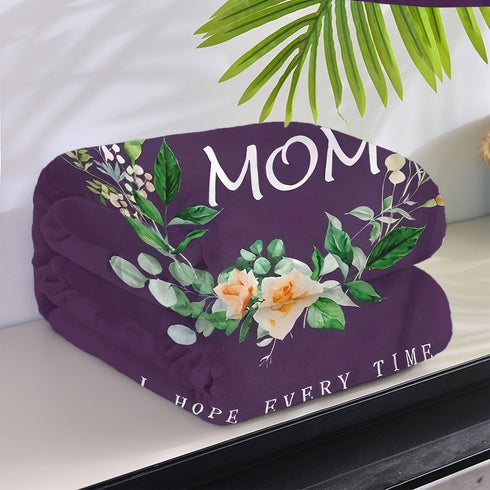 I Love You Mom Floral Print Flannel Blanket